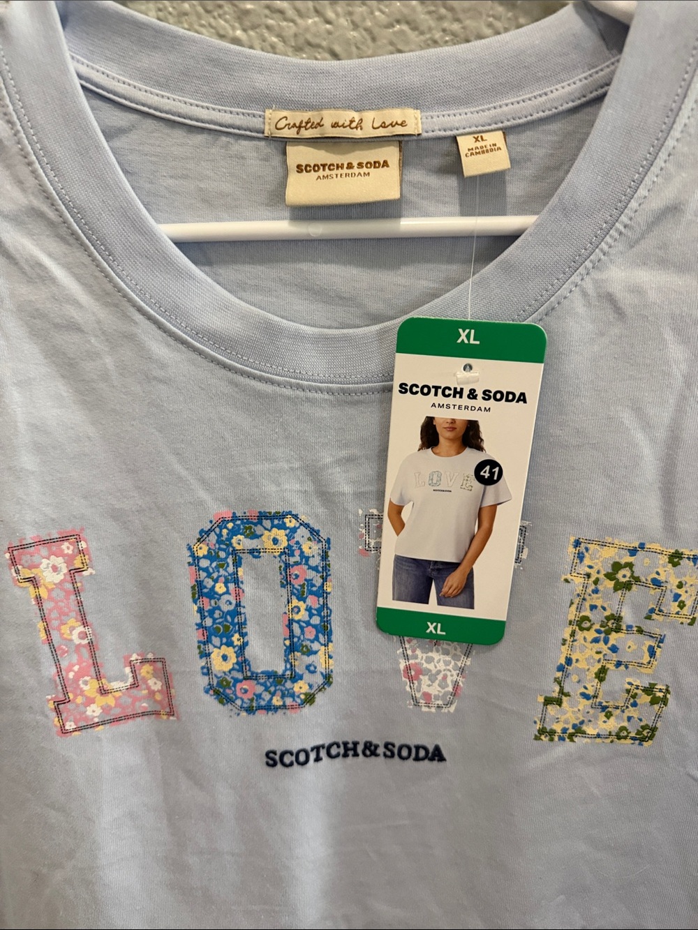 Scotch & Soda Light Blue Floral 'LOVE' Short Sleeve Tee size XL - Picture 5 of 5